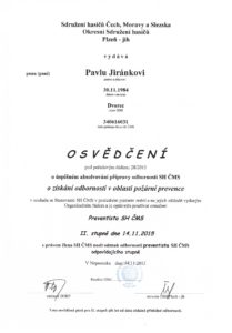 Osvědčení Pavel Jiránek Preventista II.stupně